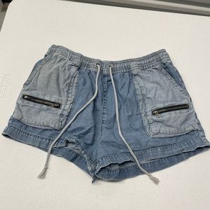 Elastic denim style fabric shorts